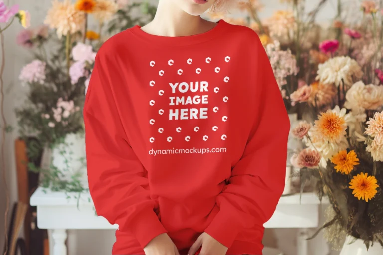 Woman Wearing Red Sweatshirt Mockup Front View Template