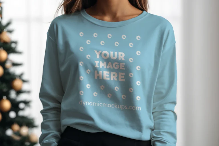 Woman Wearing Sky Blue Sweatshirt Mockup Front View Template