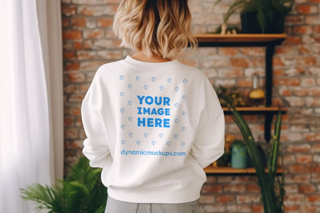 Woman Wearing White Sweatshirt Mockup Back View Template