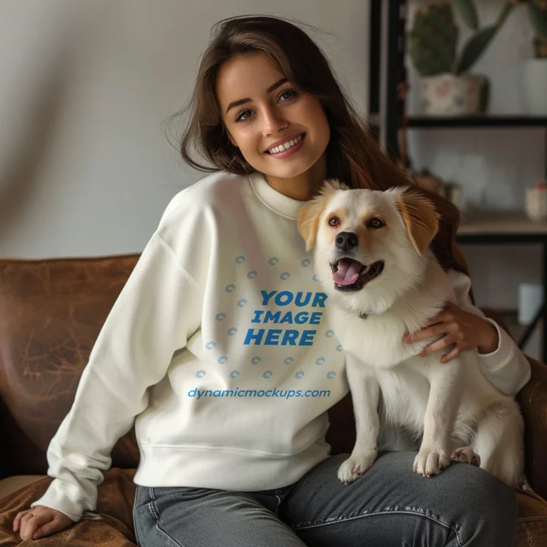 Woman Wearing White Sweatshirt Mockup Front View Template