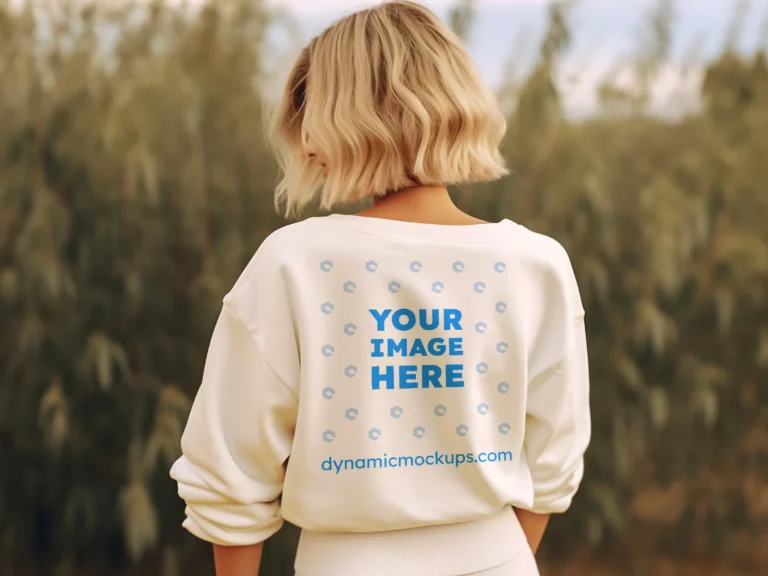 Woman Wearing White Sweatshirt Mockup Back View Template