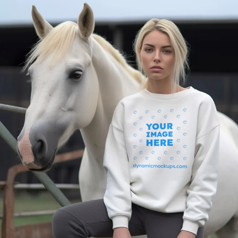 Woman Wearing White Sweatshirt Mockup Front View Template