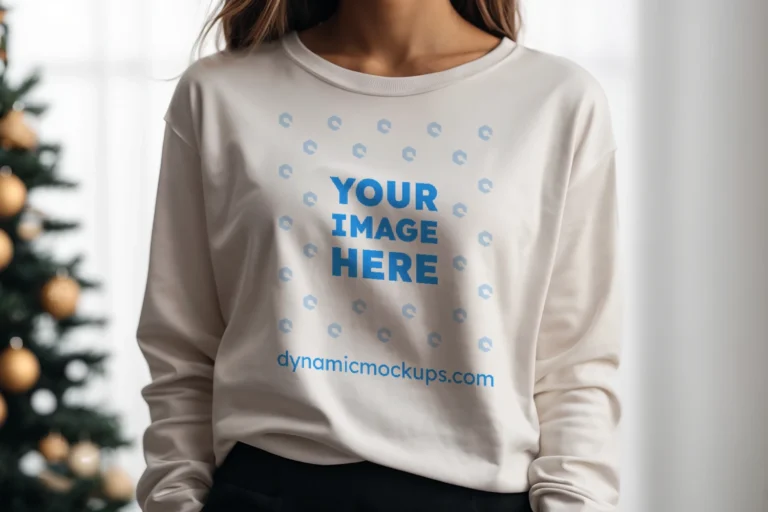 Woman Wearing White Sweatshirt Mockup Front View Template