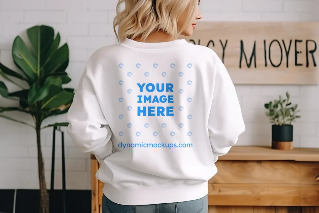 Woman Wearing White Sweatshirt Mockup Back View Template