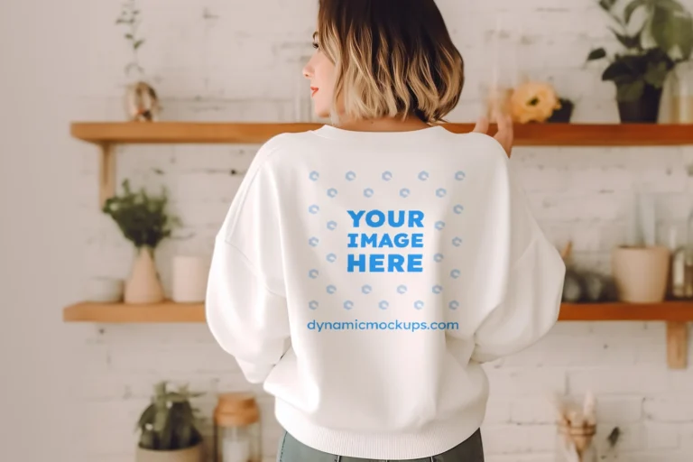 Woman Wearing White Sweatshirt Mockup Back View Template