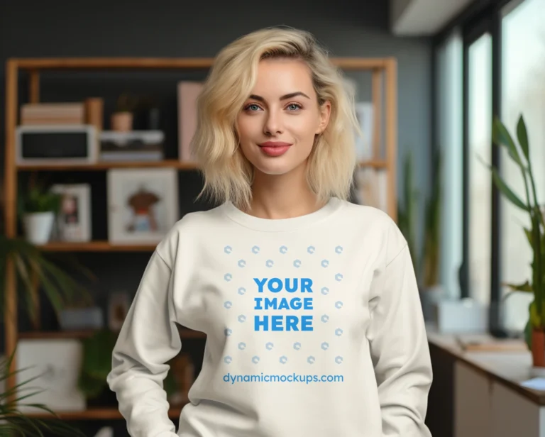 Woman Wearing White Sweatshirt Mockup Front View Template