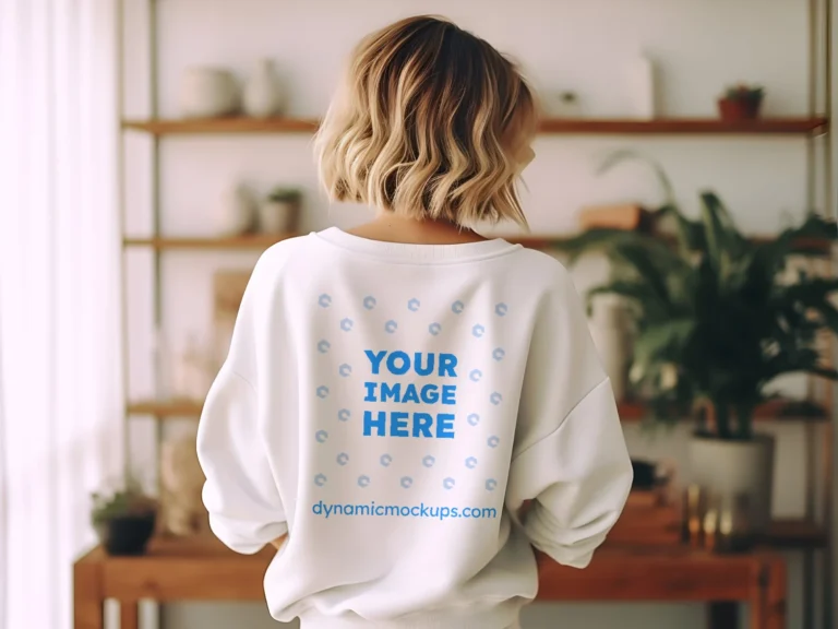 Woman Wearing White Sweatshirt Mockup Back View Template