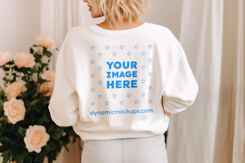 Woman Wearing White Sweatshirt Mockup Back View Template