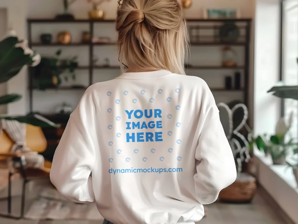 Woman Wearing White Sweatshirt Mockup Back View Template