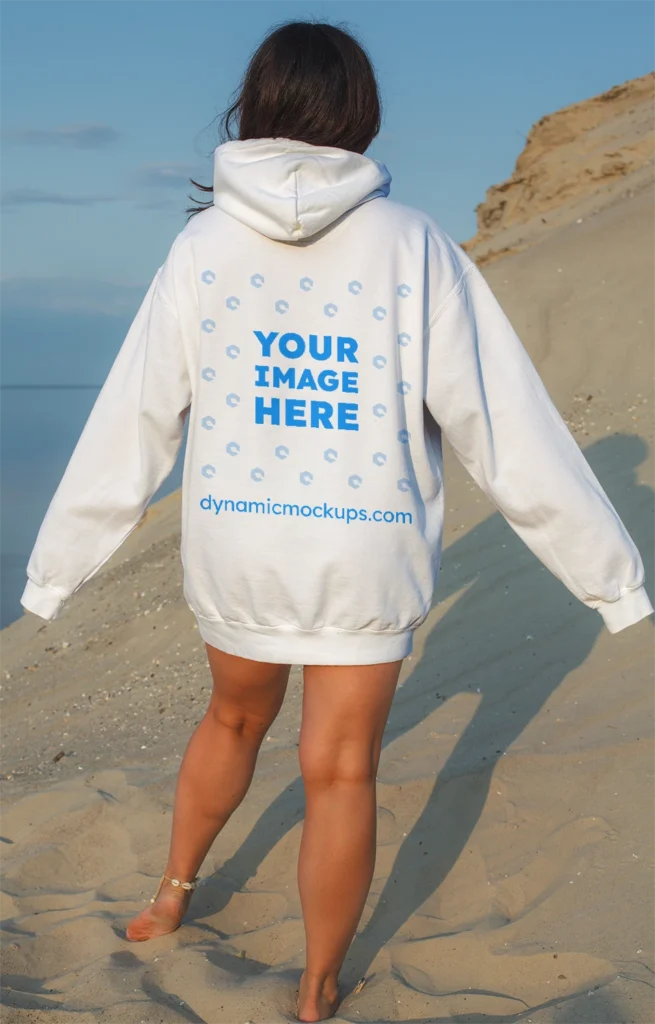 Woman Wearing White Hoodie Mockup Back View Template