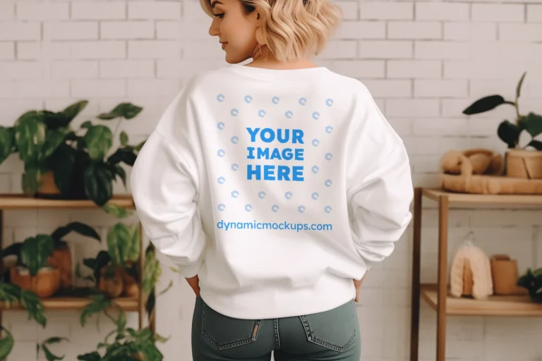 Woman Wearing White Sweatshirt Mockup Back View Template