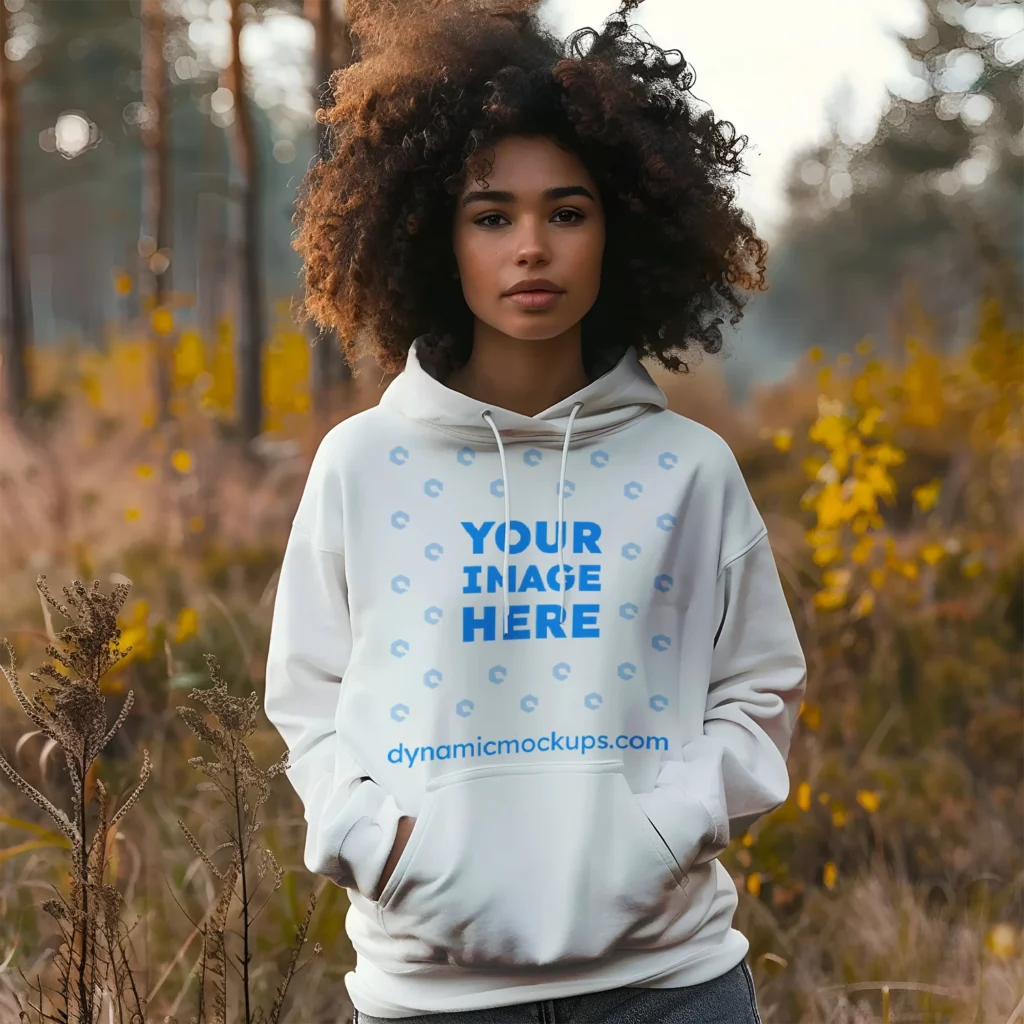 Woman Wearing White Hoodie Mockup Front View Template