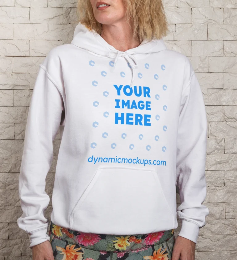 Woman Wearing White Hoodie Mockup Front View Template