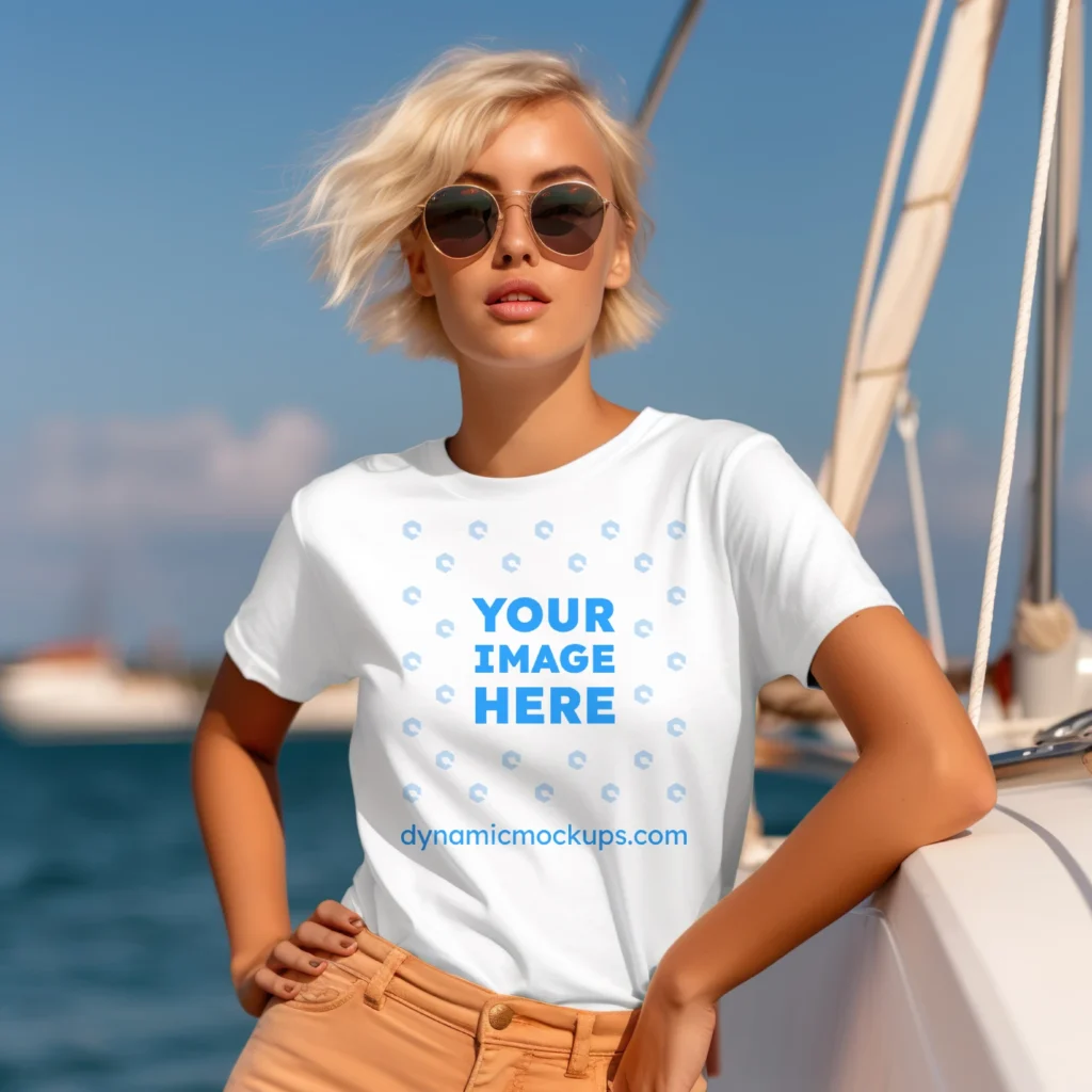 Woman Wearing White T-shirt Mockup Front View Template