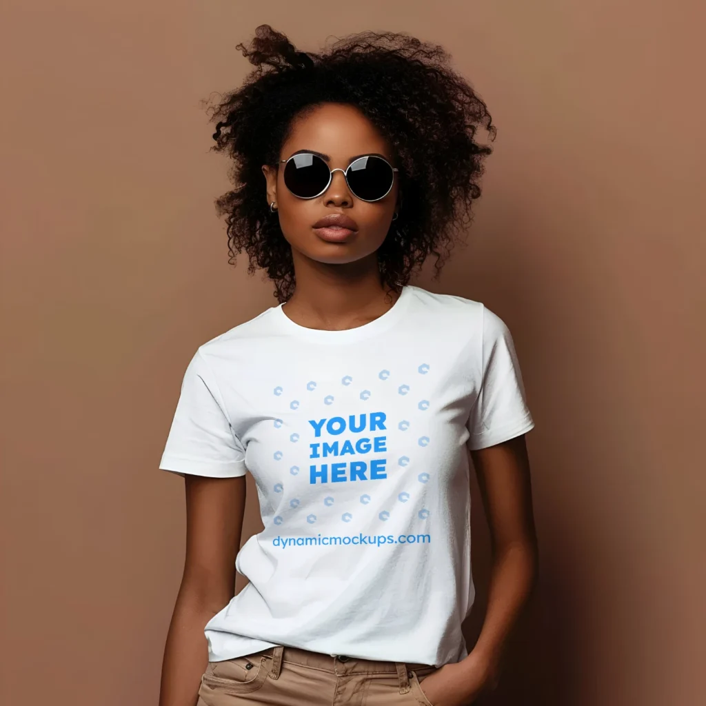 Woman Wearing White T-shirt Mockup Front View Template