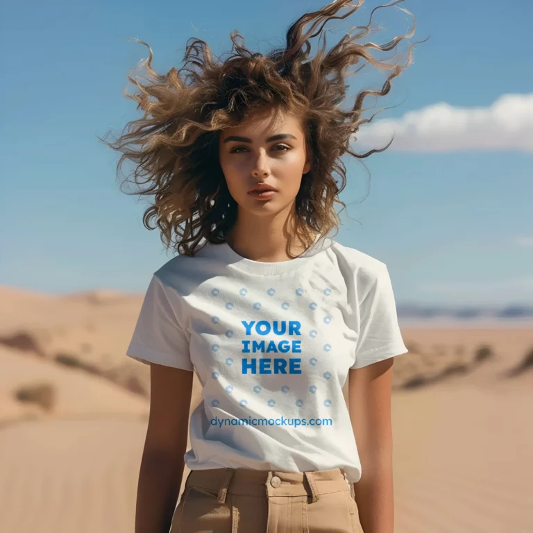 Woman Wearing White T-shirt Mockup Front View Template