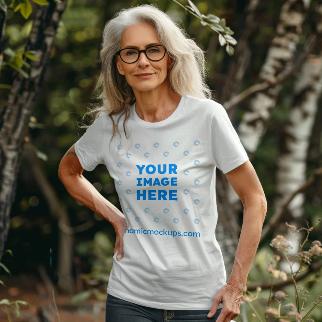 Woman Wearing White T-shirt Mockup Front View Template