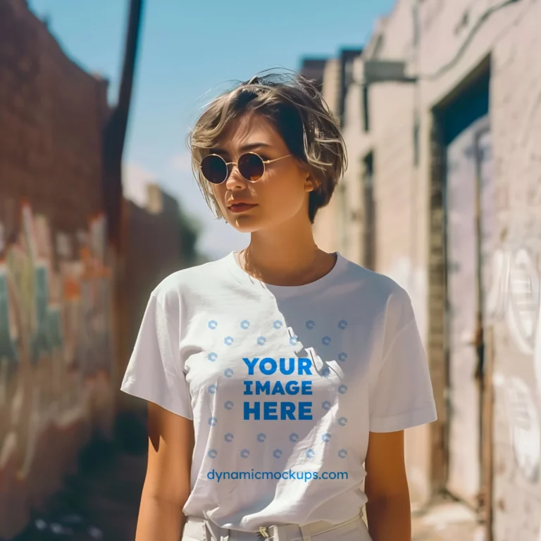 Woman Wearing White T-shirt Mockup Front View Template