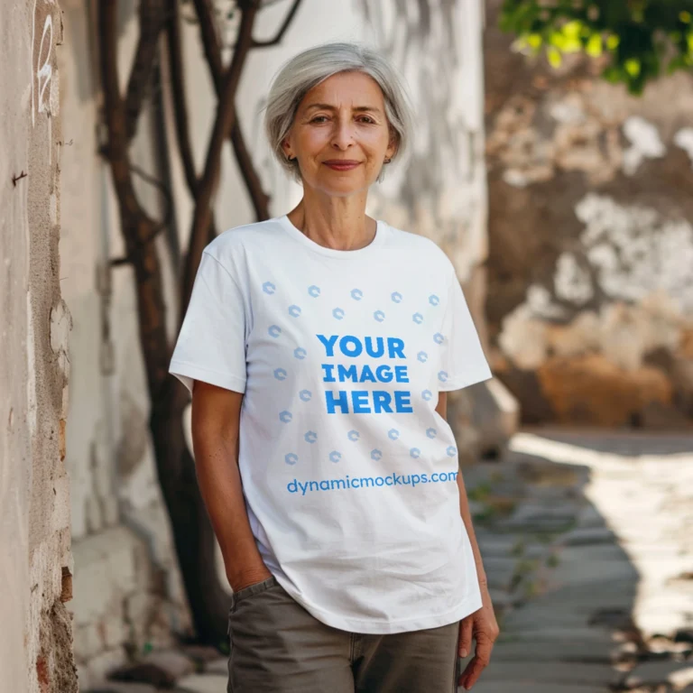 Woman Wearing White T-shirt Mockup Front View Template