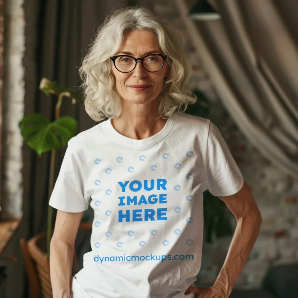 Woman Wearing White T-shirt Mockup Front View Template