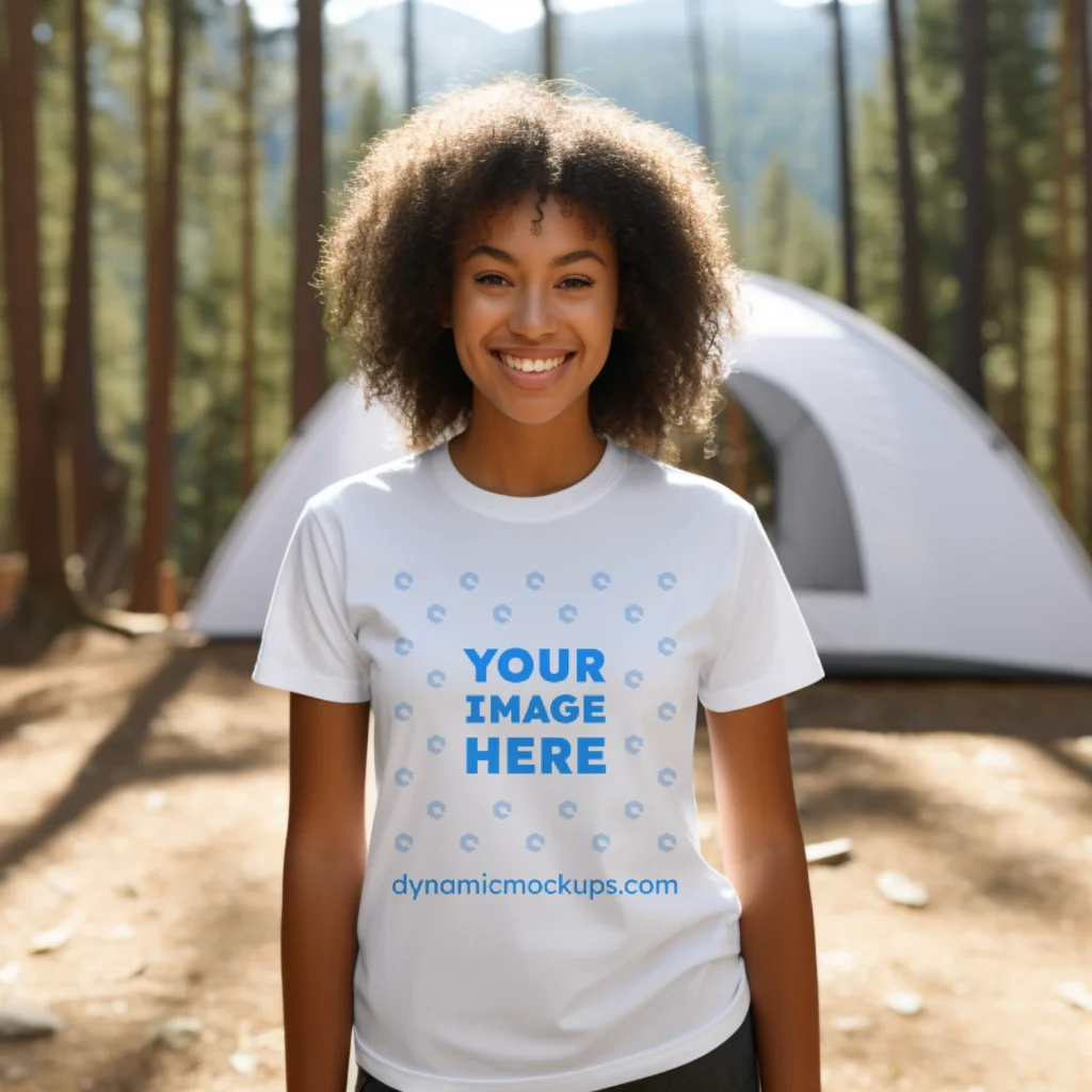 Woman Wearing White T-shirt Mockup Front View Template