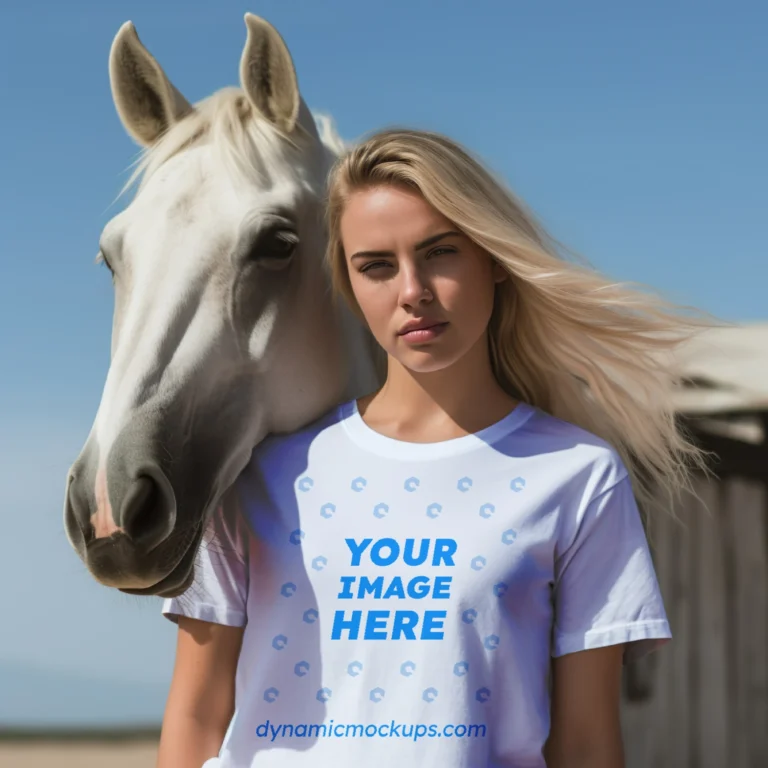 Woman Wearing White T-shirt Mockup Front View Template