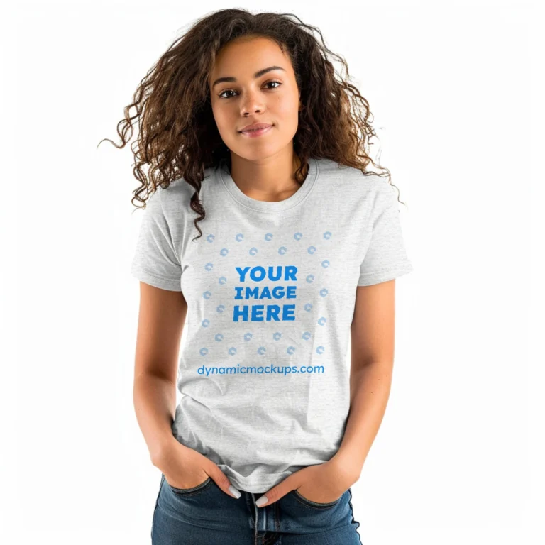 Woman Wearing White T-shirt Mockup Front View Template