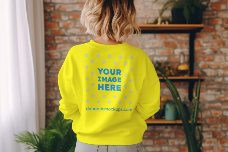 Woman Wearing Yellow Sweatshirt Mockup Back View Template