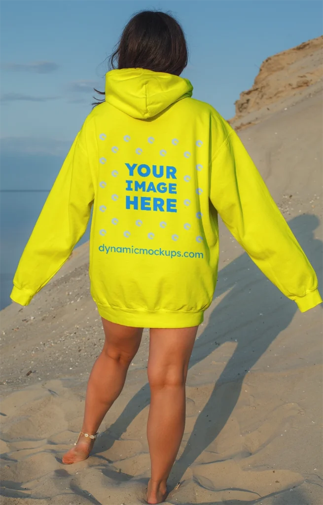 Woman Wearing Yellow Hoodie Mockup Back View Template