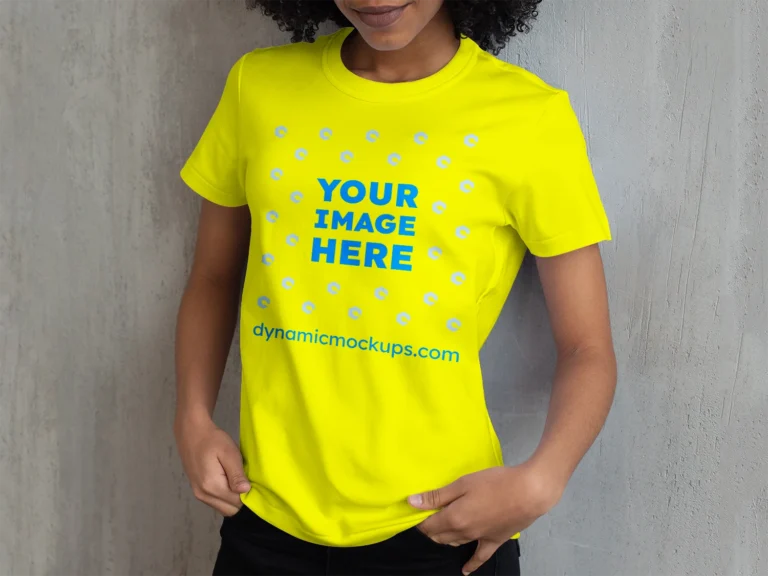 Woman Wearing Yellow T-shirt Mockup Front View Template