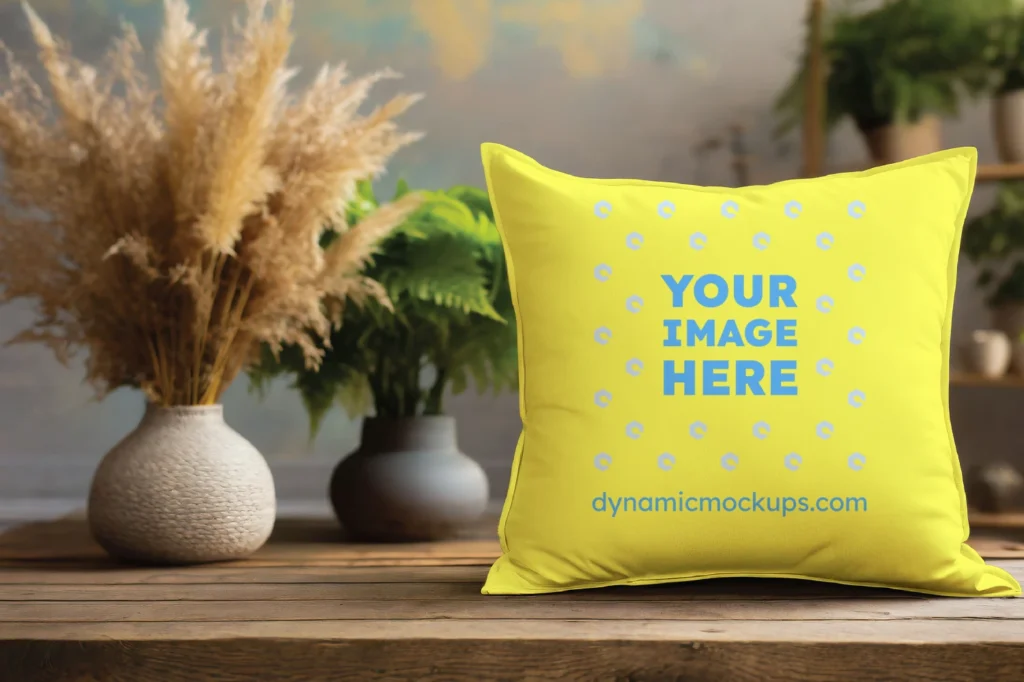 Yellow Square Pillow Cover Mockup Template