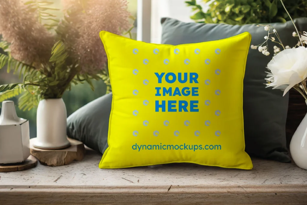 Yellow Square Pillow Cover Mockup Template