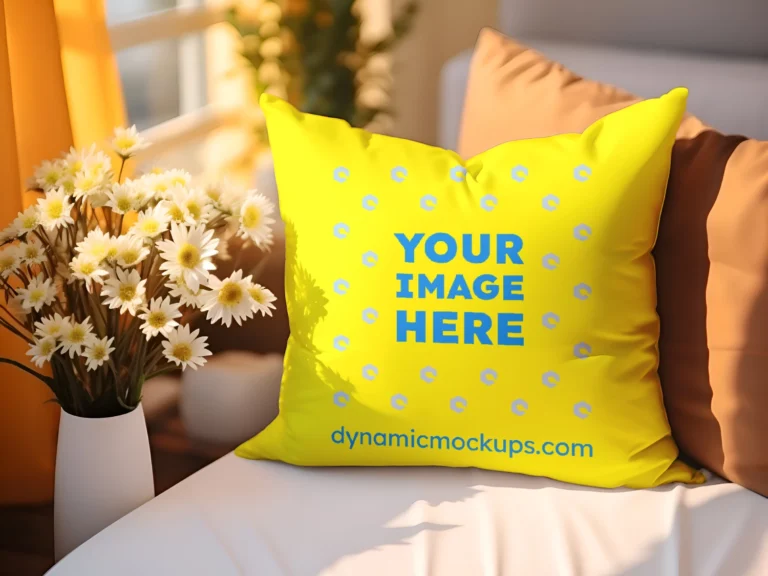 Yellow Square Pillow Cover Mockup Template