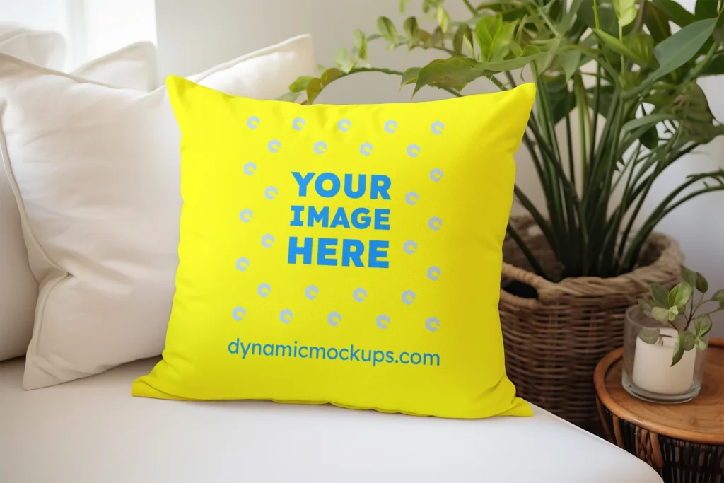 Yellow Square Pillow Cover Mockup Template