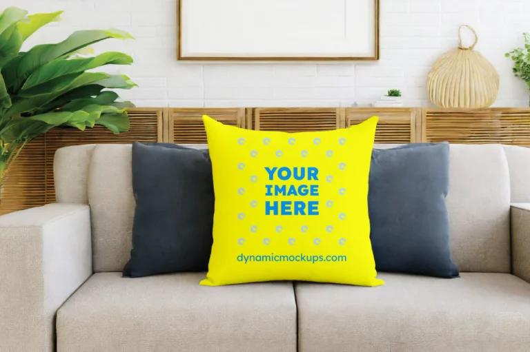 Yellow Square Pillow Cover Mockup Template