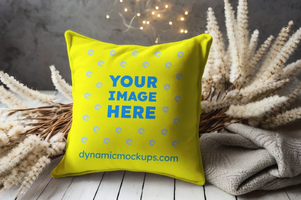 Yellow Square Pillow Cover Mockup Template