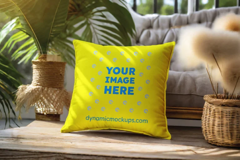 Yellow Square Pillow Cover Mockup Template