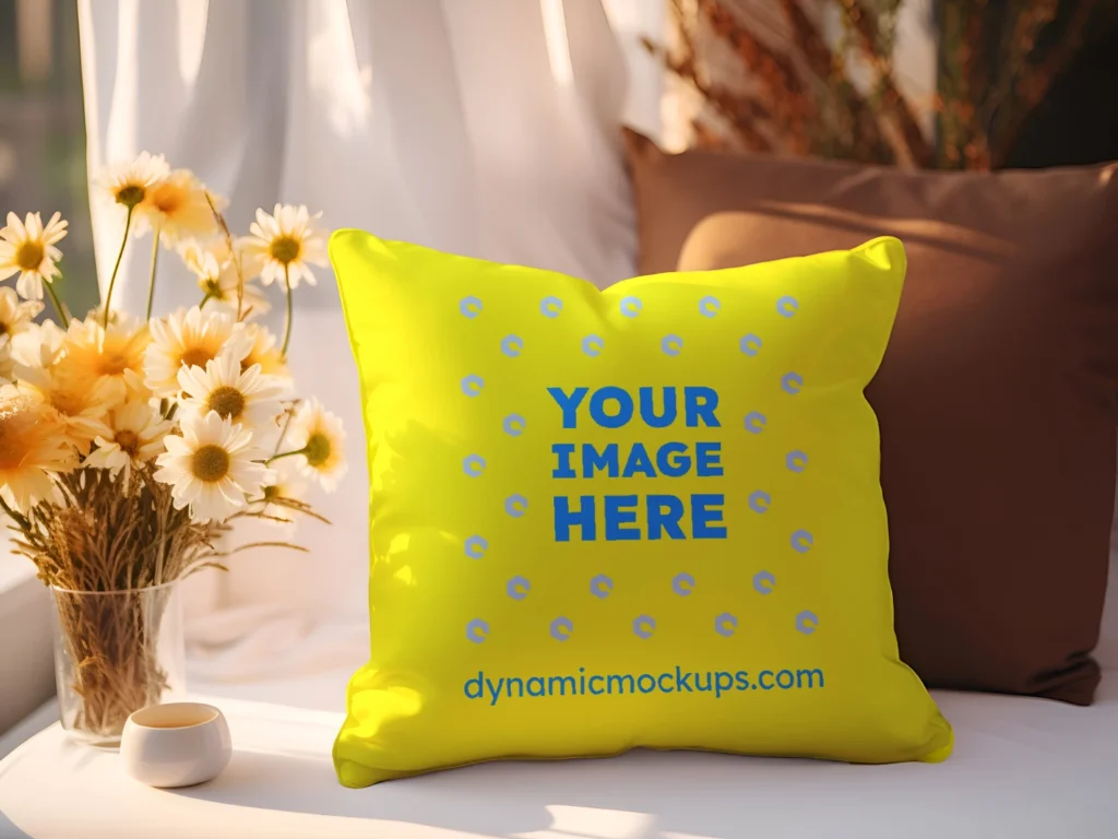 Yellow Square Pillow Cover Mockup Template