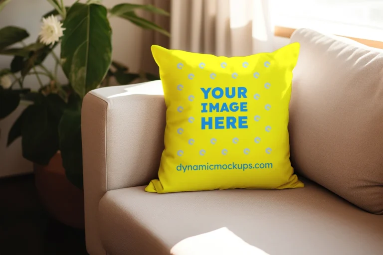 Yellow Square Pillow Cover Mockup Template