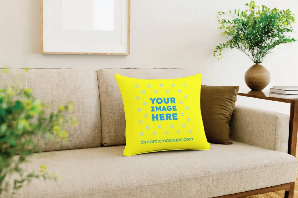 Yellow Square Pillow Cover Mockup Template