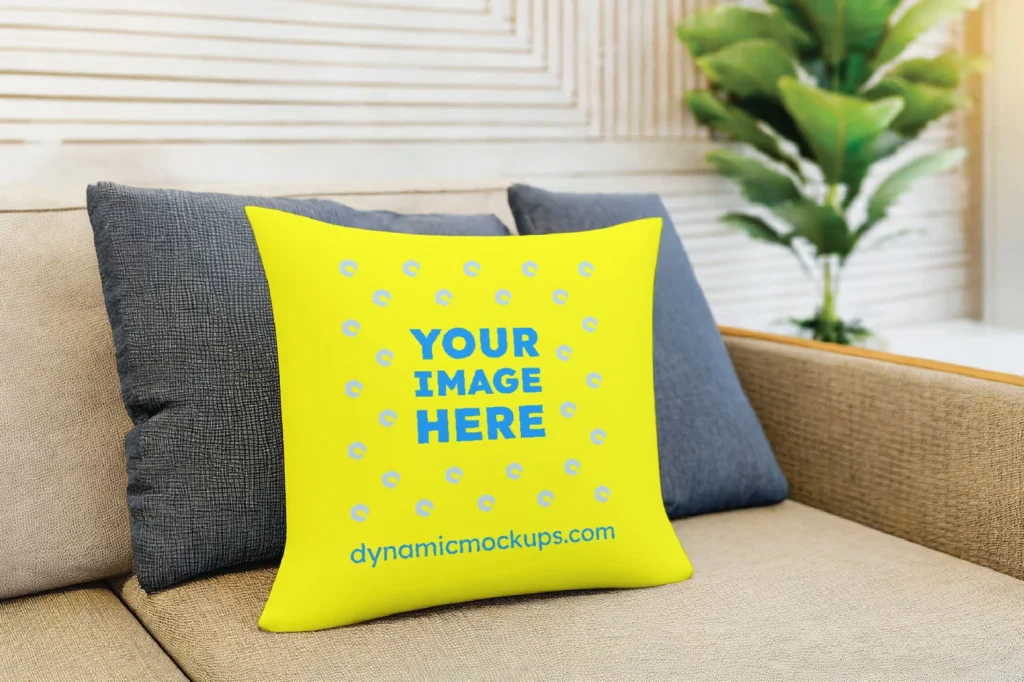 Yellow Square Pillow Cover Mockup Template