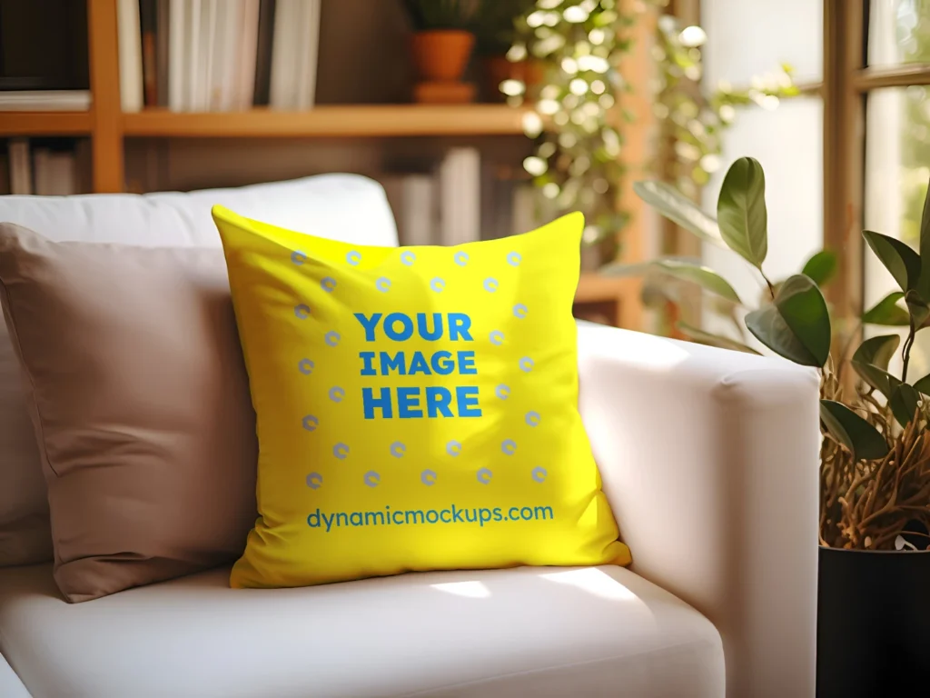 Yellow Square Pillow Cover Mockup Template