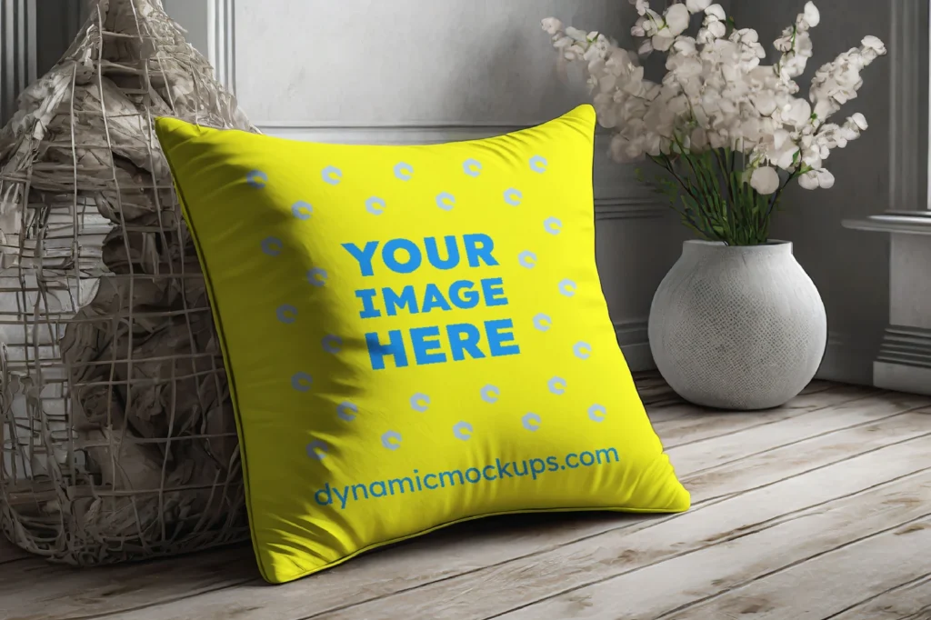 Yellow Square Pillow Cover Mockup Template