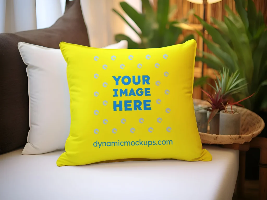 Yellow Square Pillow Cover Mockup Template