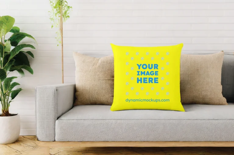 Yellow Square Pillow Cover Mockup Template