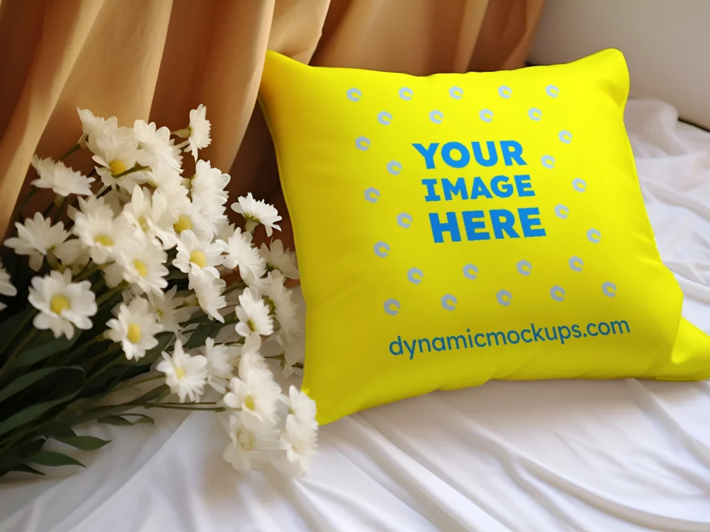 Yellow Square Pillow Cover Mockup Template