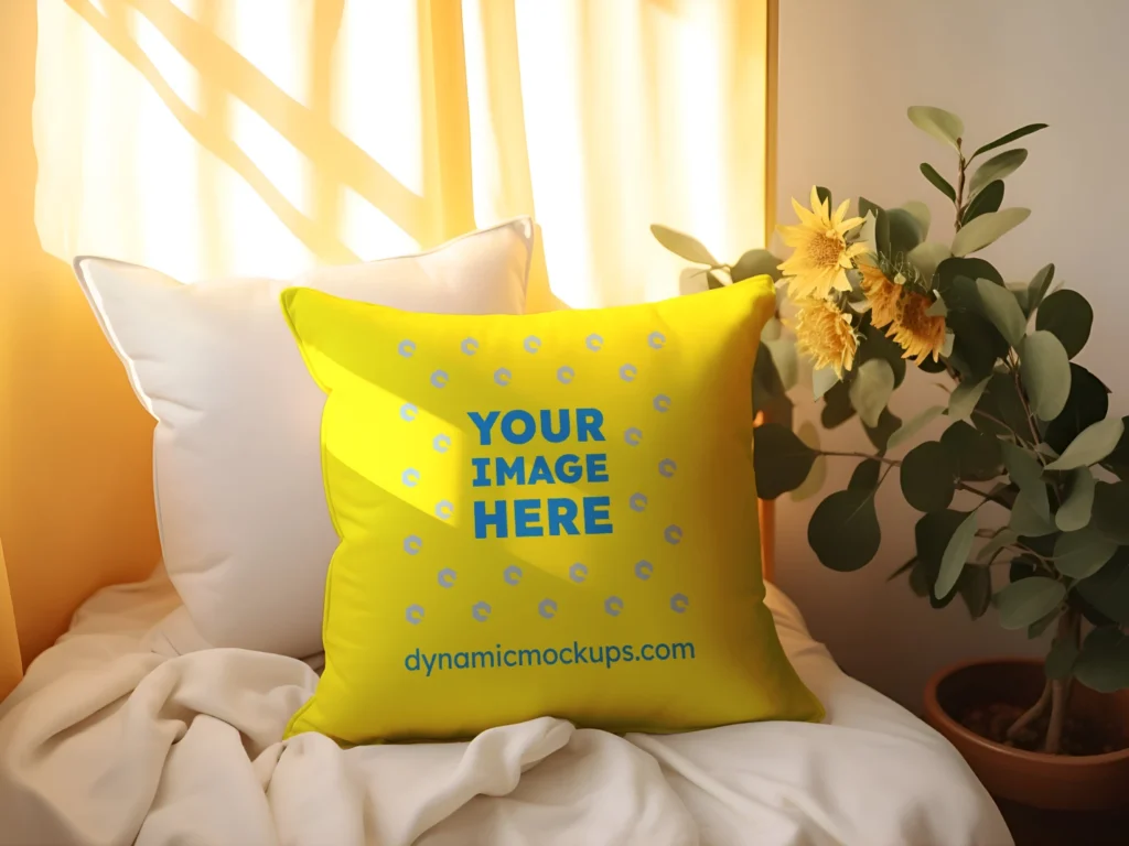 Yellow Square Pillow Cover Mockup Template