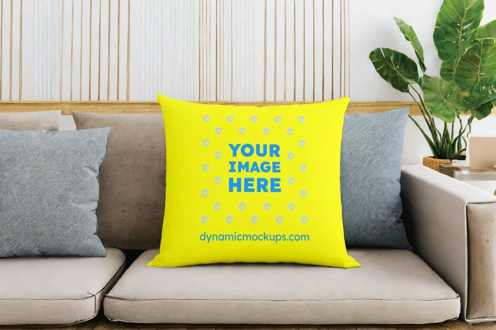 Yellow Square Pillow Cover Mockup Template