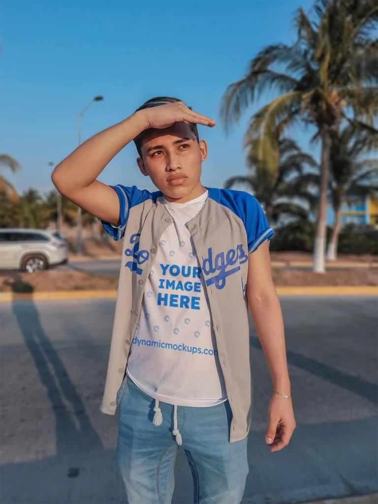 Boy Wearing White T-shirt Mockup Front View Template