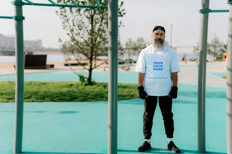 Man Wearing White T-shirt Mockup Front View Template